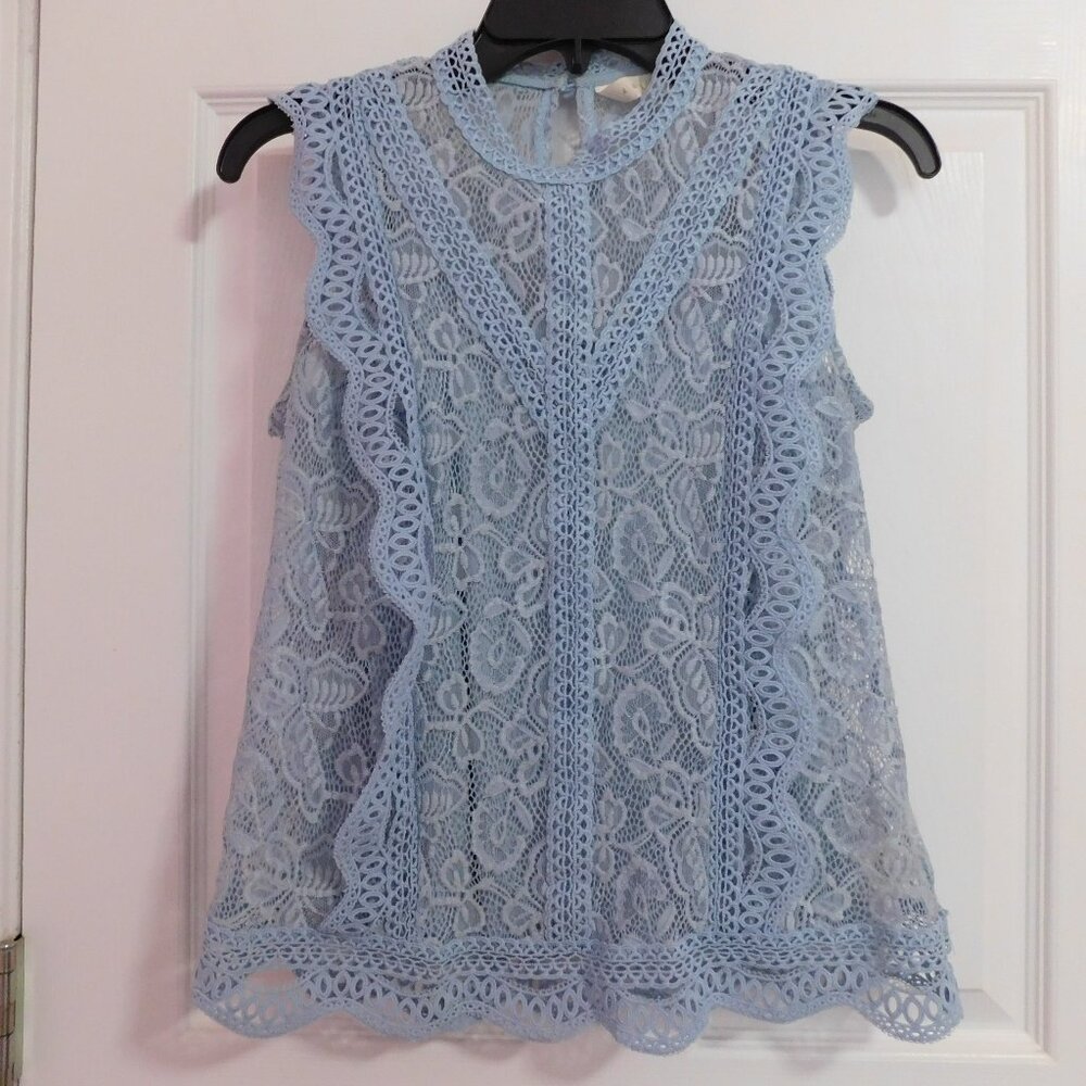 🆕 Adiva Boho Baby Peri Blue Ruffle Lace Sleeveless Blouse